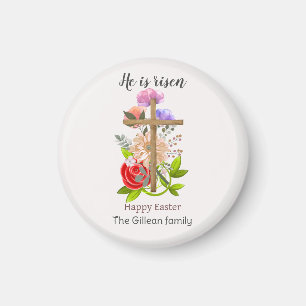 He is risen, floral wood Easter family, Religious Magnet
