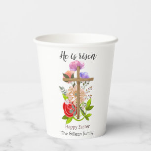 He is risen, floral wood Easter family, Religious  Paper Cups