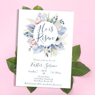 He is Risen Floral Wreath Church Easter Service Invitation