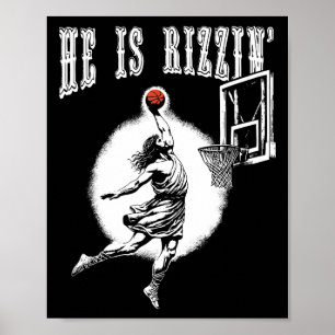 He Is Risen Funny Easter Jesus Playing Bysketbyll  Poster