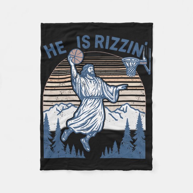 He Is Risen Funny Easter Jesus Playing Sketll Mens Fleece Blanket (Front)