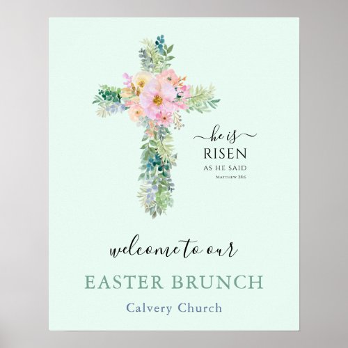 He is Risen Greenery Cross Easter Brunch Poster