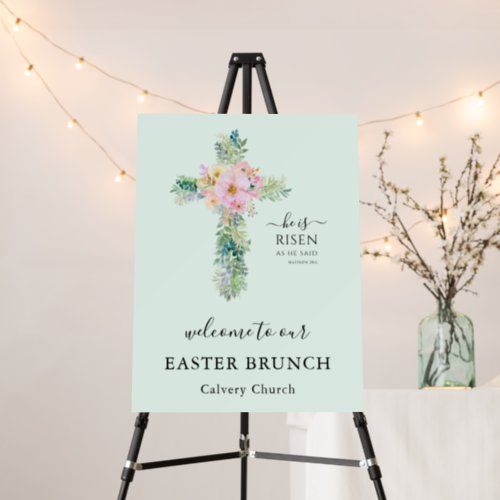 He is Risen Greenery Cross Easter Brunch Welcome Foam Board