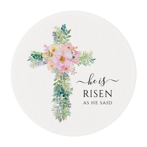He is Risen Greenery Watercolor Cross Easter Edible Frosting Rounds