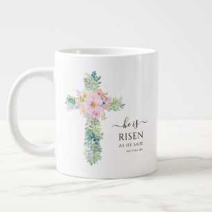 He is Risen Greenery Watercolor Cross Easter Giant Coffee Mug