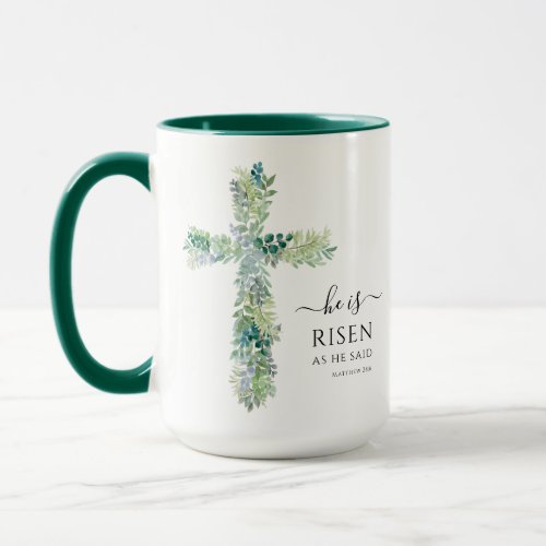 He is Risen Greenery Watercolor Cross Easter Mug