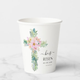 He is Risen Greenery Watercolor Cross Easter Paper Cups