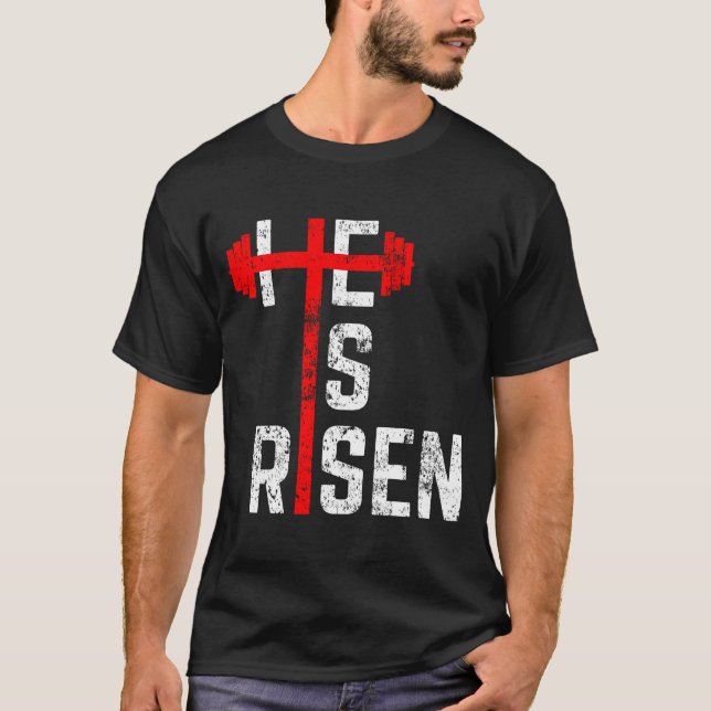 He Is Risen Gym Cross Jesus Easter Christian Teens T-Shirt (Front)