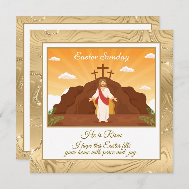 He Is Risen" Happy Easter - Customizable Religious Note Card (Front/Back)