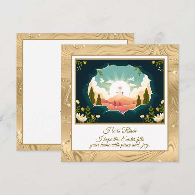 He Is Risen" Happy Easter - Customizable Religious Note Card (Front/Back)