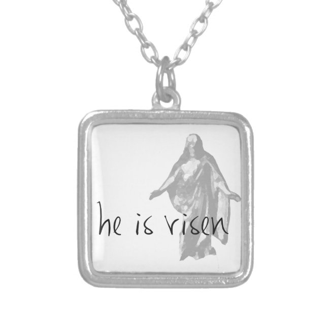 he is risen jesus christ easter lds mormon silver plated necklace (Front)