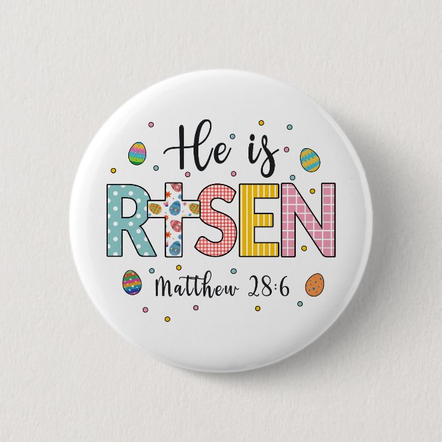 He is Risen Jesus Christian Happy Easter Button (Front)