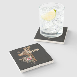 He is Risen Jesus Christian Religious Easter Stone Coaster