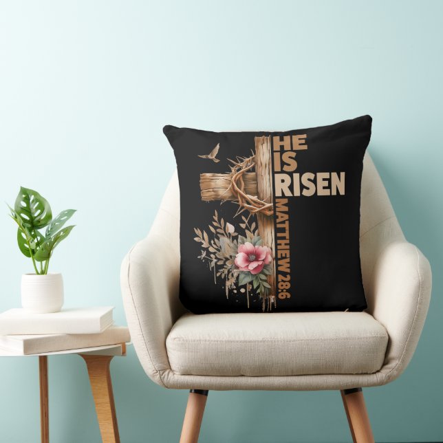 He is Risen Jesus Christian Religious Easter Throw Pillow (Chair)