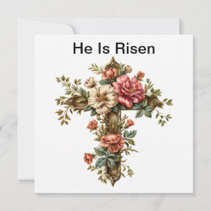 He Is Risen Jesus Cross Card, Happy Easter Day Holiday Card