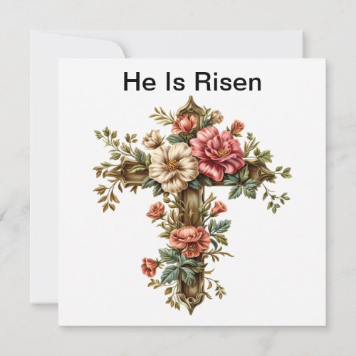 He Is Risen Jesus Cross Card Happy Easter Day Holiday Card