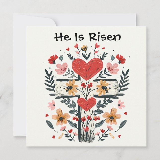 He Is Risen Jesus Cross Greeting Card, Easter Day Holiday Card (Front)
