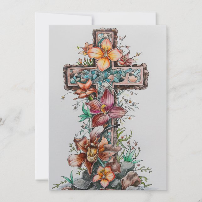 He Is risen Jesus Cross Greeting Card, Easter Day Holiday Card (Front)
