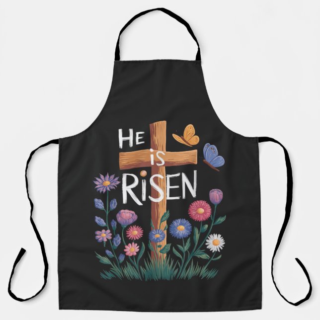 He Is Risen Jesus Floral Christian Easter Apron (Front)
