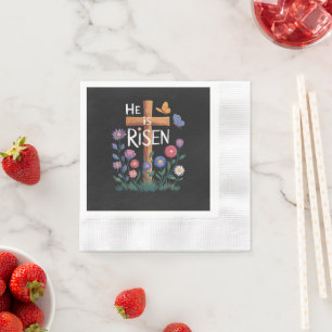 He Is Risen Jesus Floral Christian Easter Napkins