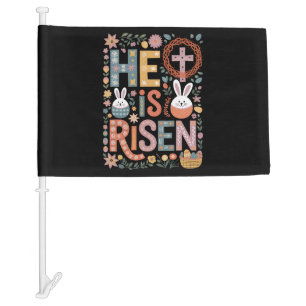 He is Risen Jesus Floral Cute Easter Bunny Rabbit Car Flag