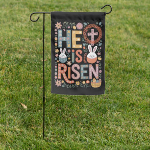 He is Risen Jesus Floral Cute Easter Bunny Rabbit Garden Flag
