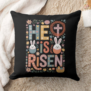 He is Risen Jesus Floral Cute Easter Bunny Rabbit Throw Pillow