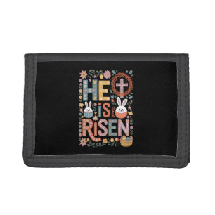He is Risen Jesus Floral Cute Easter Bunny Rabbit Tri-fold Wallet