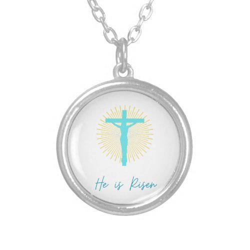 He is Risen Jesus  Silver Plated Necklace
