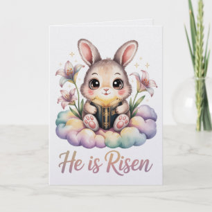He Is Risen Kawaii Bunny Easter Card Cute Christ