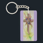 He is Risen Key Chain<br><div class="desc">Watercolor painting depicting a decorated cross to celebrate Easter. He is Risen . Notecard,  Easter card,  Bookmarks and more.</div>