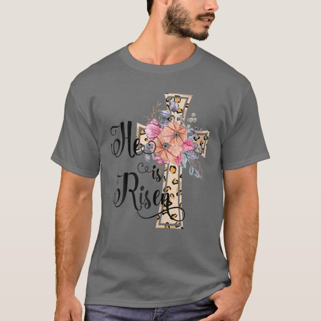 He Is Risen Leopard Christian Happy Easter T-Shirt (Front)