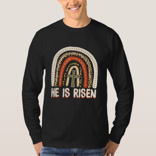He Is Risen Leopard Rainbow Christian Happy Easter T_Shirt