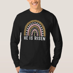 He Is Risen Leopard Rainbow Christian Jesus Happy  T-Shirt