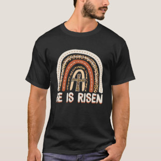 He Is Risen Leopard Rainbow Christian Jesus Happy T-Shirt