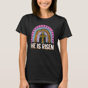 He Is Risen Leopard Rainbow Christian Jesus Happy  T-Shirt