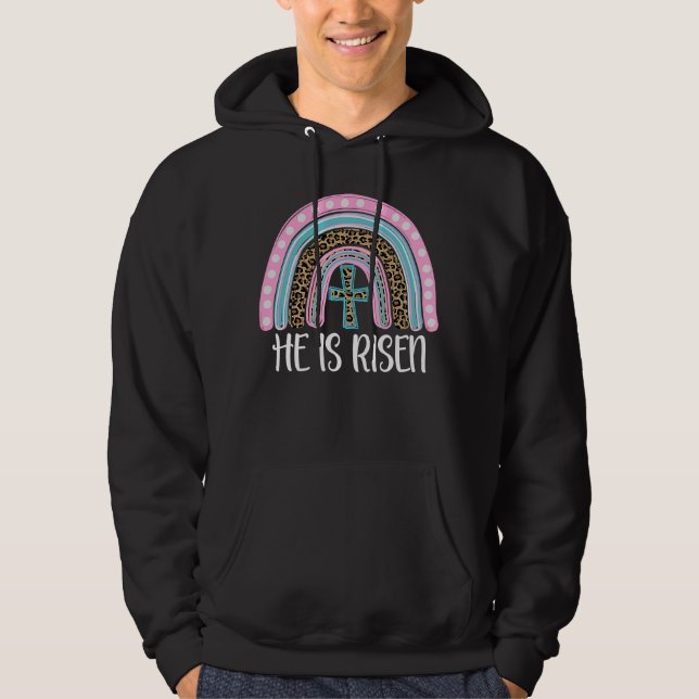 He Is Risen Leopard Rainbow Happy Easter Day Chris Hoodie (Front)