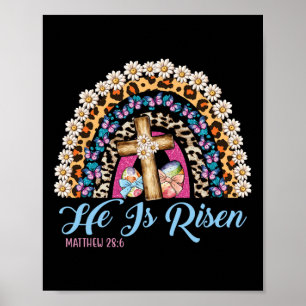 He Is Risen Leopard Rainbow Happy Easter Poster