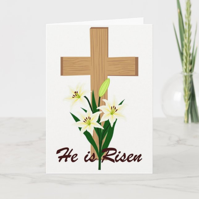 He Is Risen Lily Cross Art Card (Front)