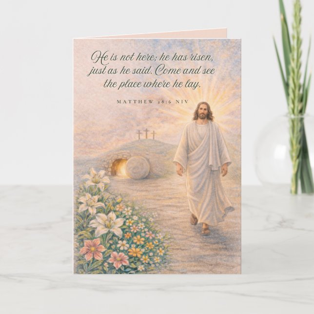 He Is Risen – Matthew 28:6 Bible Verse - Easter Card (Front)
