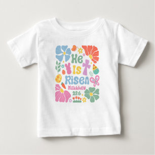 "He Is Risen" Matthew 28:6 Boho Floral Easter Baby T-Shirt
