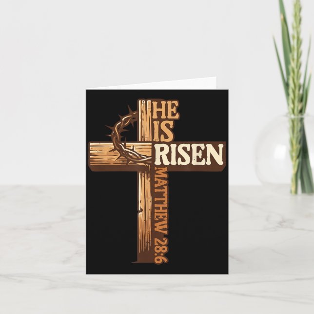 He is Risen Matthew 28_6 Easter Cross Card (Front)