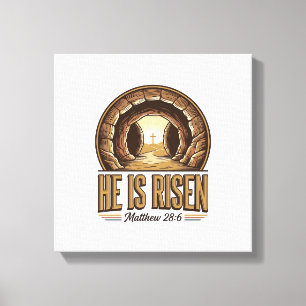 He Is Risen Matthew 28 6 Vintage Christian Design_ Canvas Print