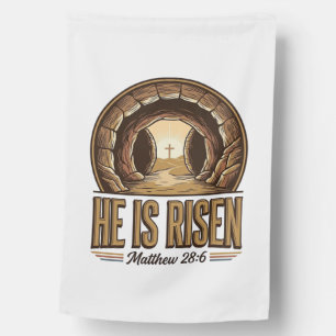 He Is Risen Matthew 28 6 Vintage Christian Design_ House Flag
