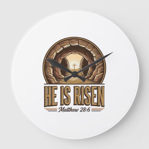 He Is Risen Matthew 28 6 Vintage Christian Design_ Large Clock