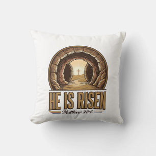He Is Risen Matthew 28 6 Vintage Christian Design_ Throw Pillow