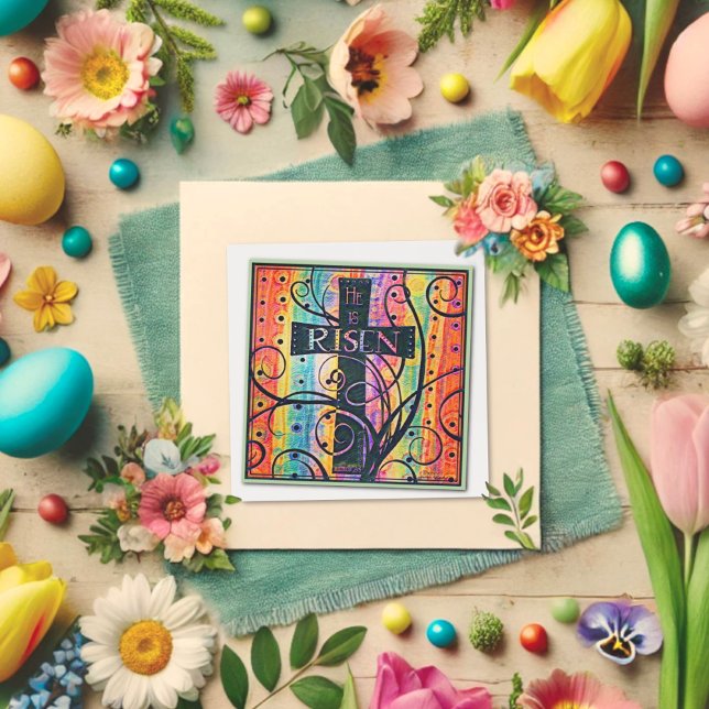 He is Risen Modern Religious Colorful Easter Note Card (Creator Uploaded)