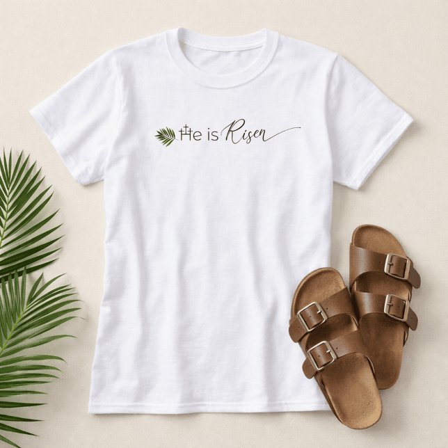 He is Risen Palm Leaf  3 Crosses Minimalist Easter T-Shirt (He is Risen Palm Leaf 3 Crosses Easter Shirt)