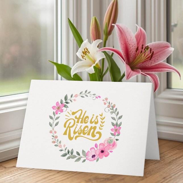 He Is Risen Personalized Christian Elegant Floral  Card (Creator Uploaded)