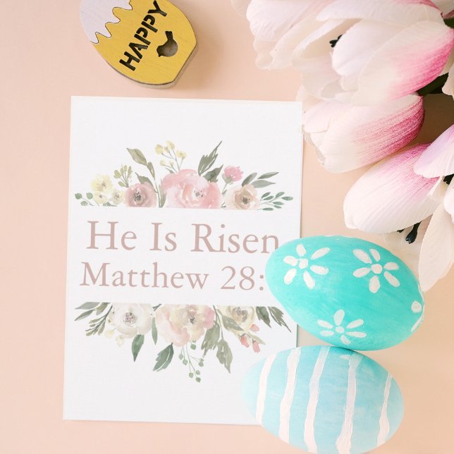 He is Risen Pink Beautiful Floral Religious Easter Card (Creator Uploaded)